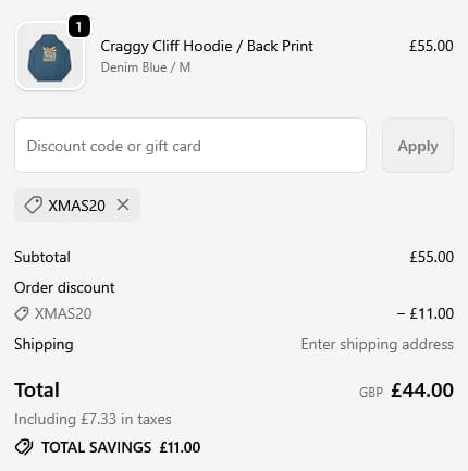 Screenshot of the High Hope discount code working