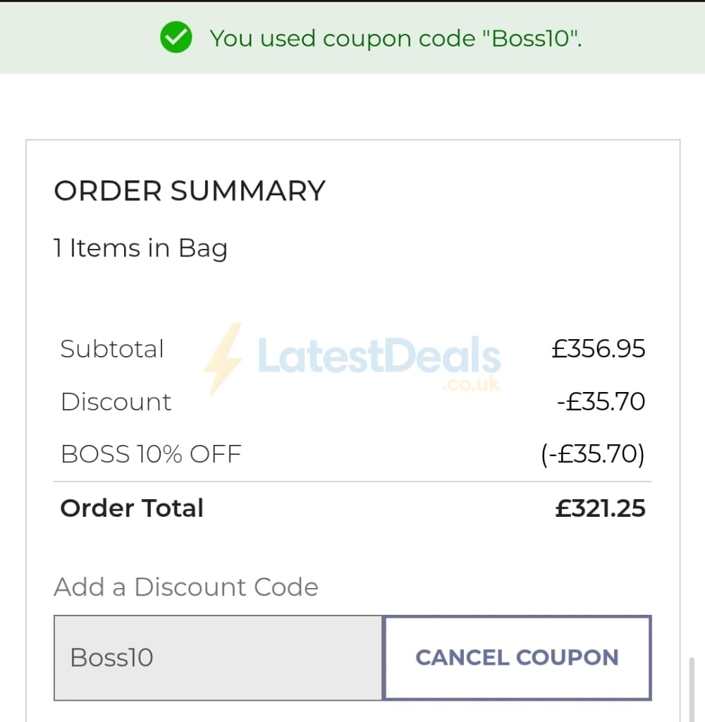 Screenshot of the House Of Watches discount code working