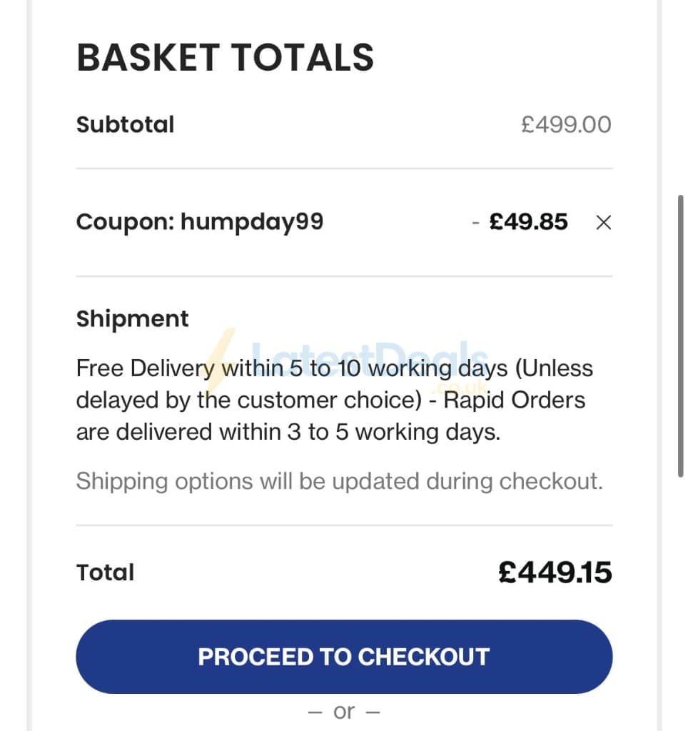 Screenshot of the PSCL Beds discount code working
