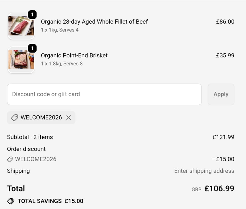 Screenshot of the The Organic Butchery discount code working
