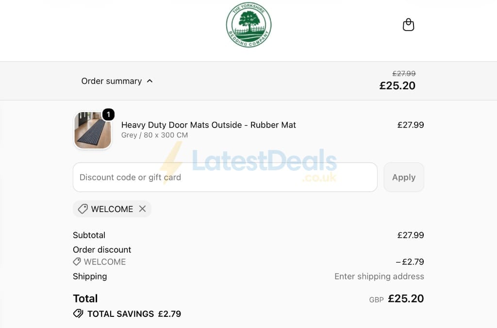 Screenshot of the Yorkshire Bedding discount code working