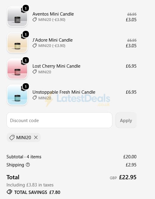 Screenshot of the Nuscents discount code working