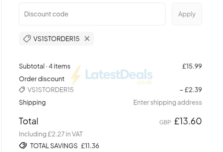Screenshot of the Vapestore UK discount code working