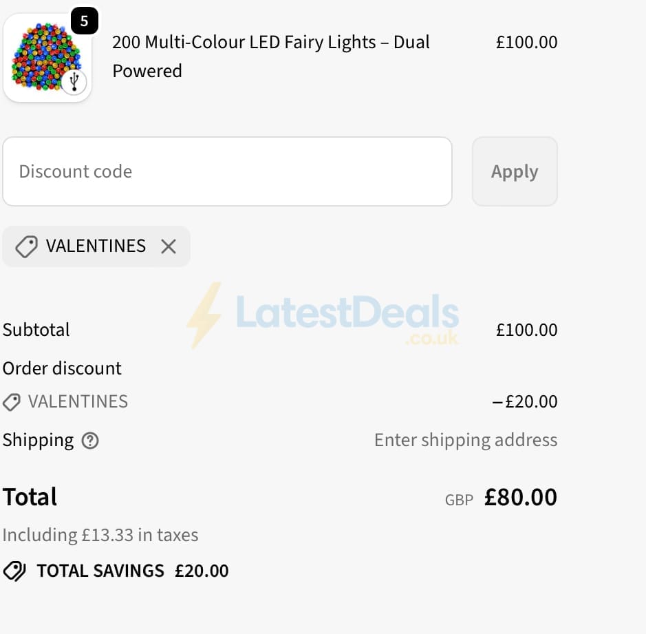 Screenshot of the SPV Lights discount code working