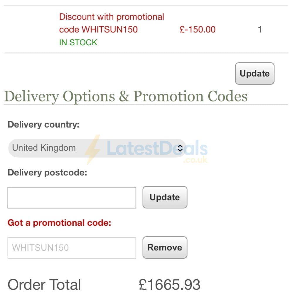 Screenshot of the Uttings discount code working
