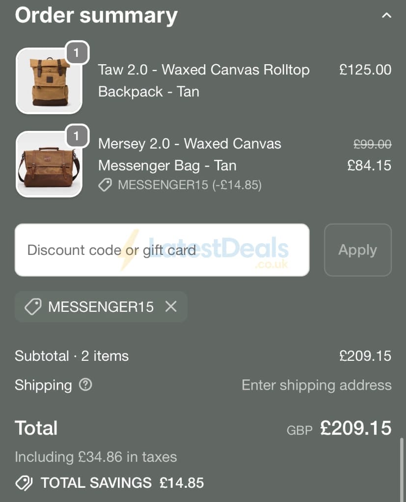 Screenshot of the KOVERED discount code working