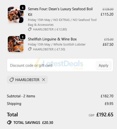 Screenshot of the Haar at Home discount code working