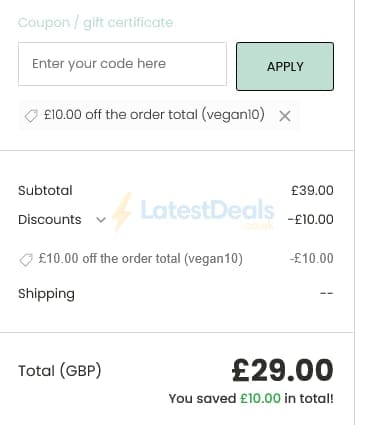 Screenshot of the Odylique discount code working