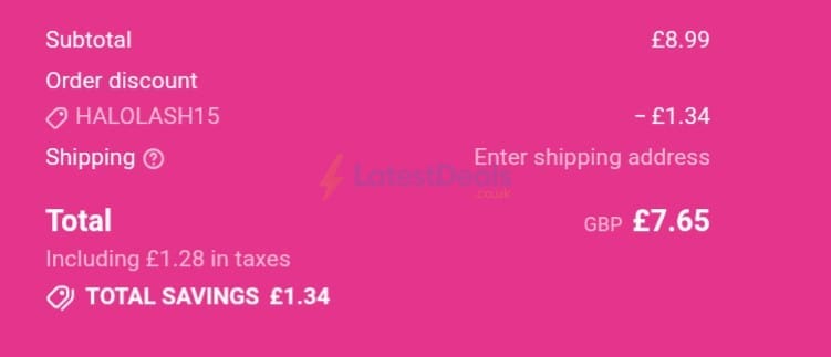 Screenshot of the LashBase discount code working