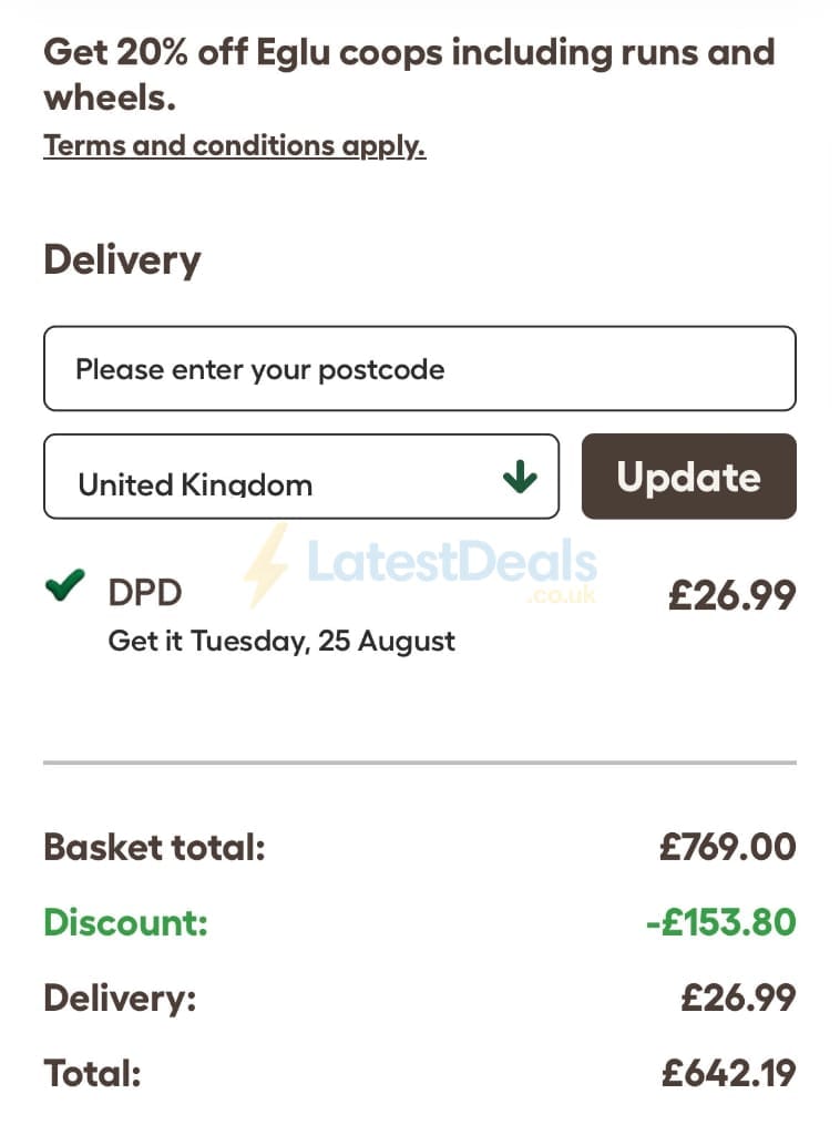 Screenshot of the Omlet discount code working