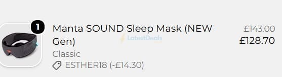 Screenshot of the Manta Sleep discount code working