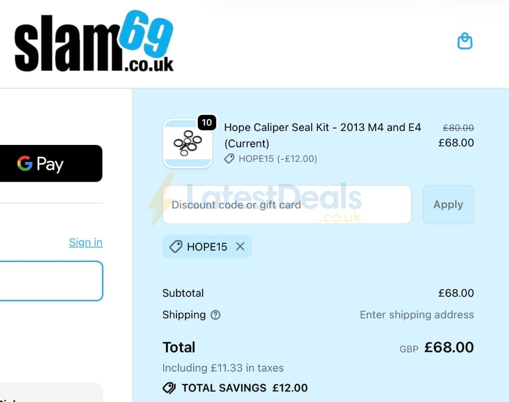 Screenshot of the Slam69 discount code working