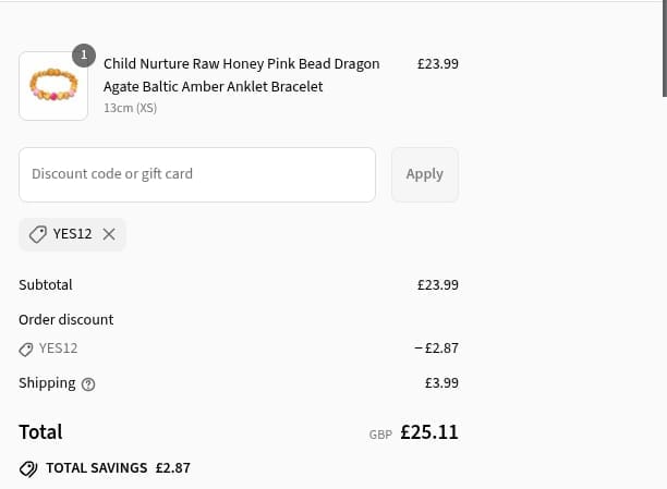 Screenshot of the Love Amber X discount code working