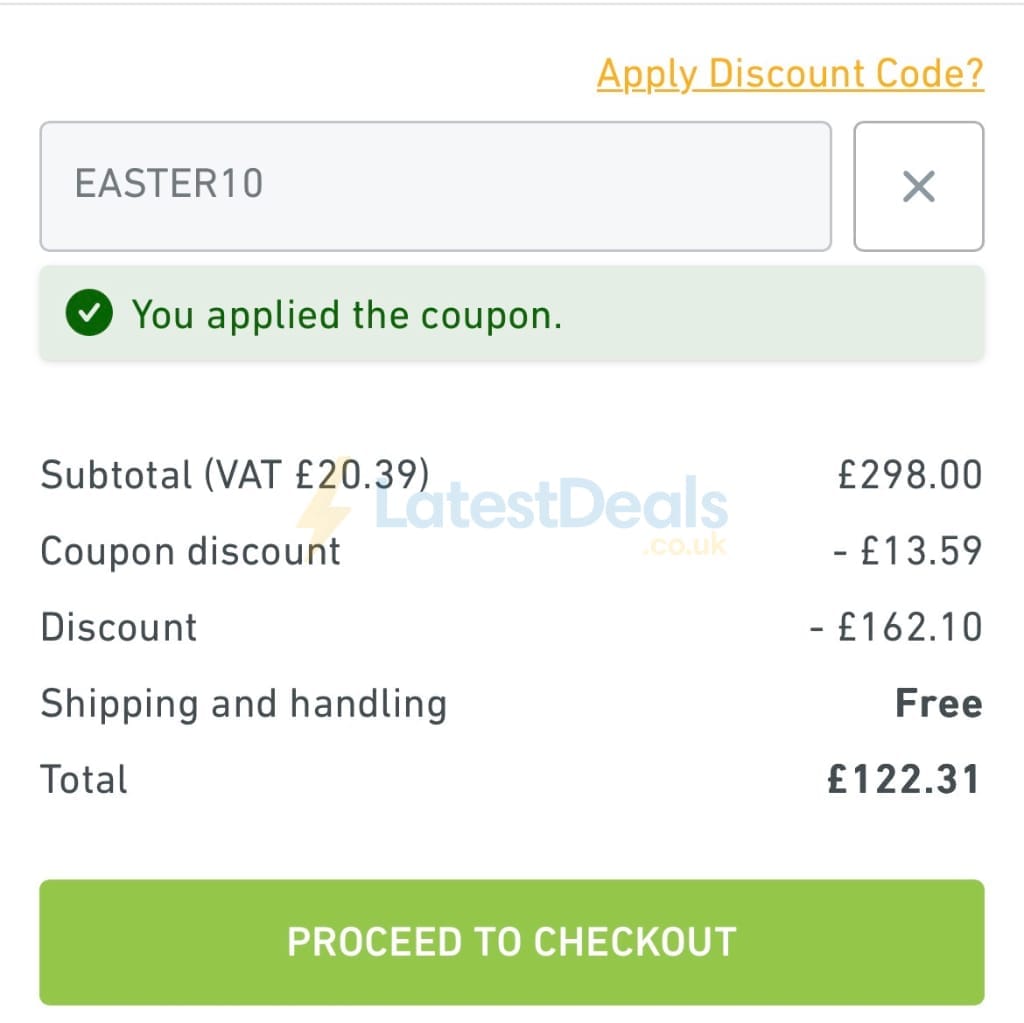 Screenshot of the Lampandlight discount code working