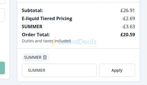 Screenshot of the Eleaf World discount code working