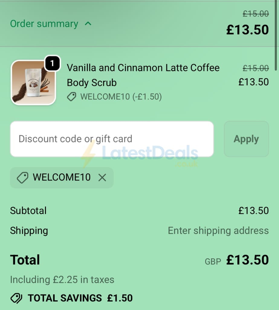 Screenshot of the Grounded Body Scrub discount code working