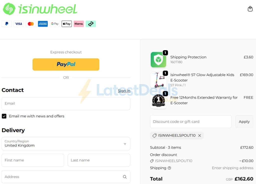 Screenshot of the iSinwheel discount code working