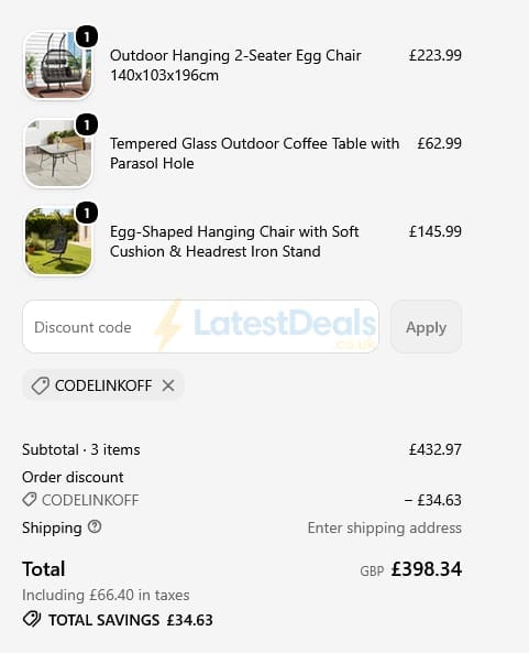 Screenshot of the Bathroom Deco discount code working