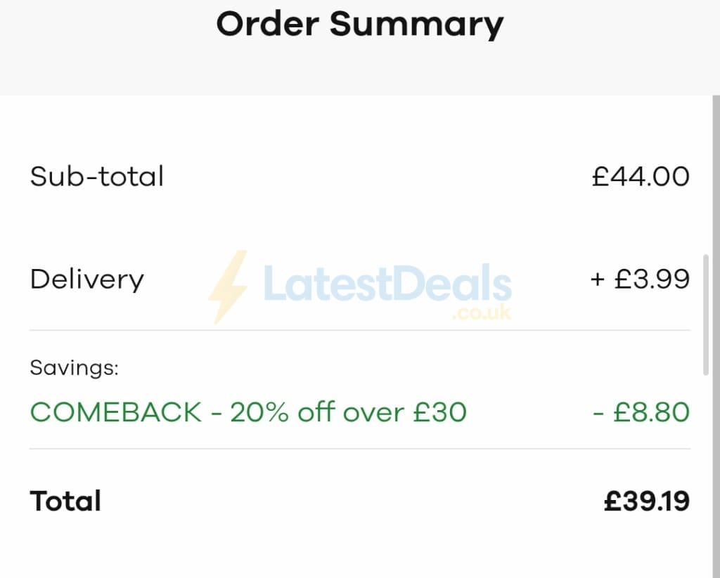 Screenshot of the Jacamo discount code working