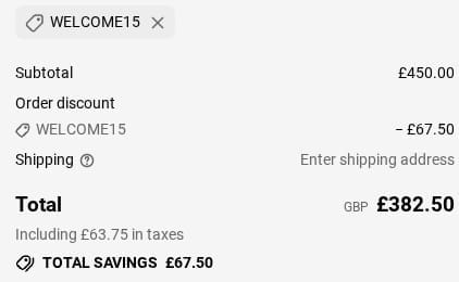 Screenshot of the Jessica Russell Flint discount code working