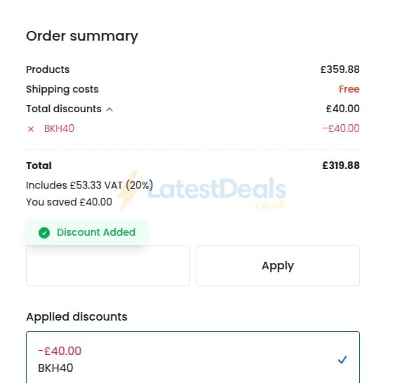 Screenshot of the Lyco discount code working