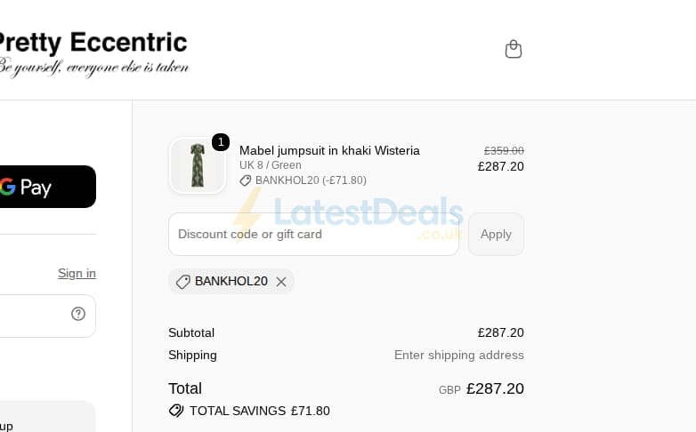 Screenshot of the Pretty Eccentric discount code working