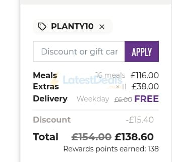 Screenshot of the Planty discount code working