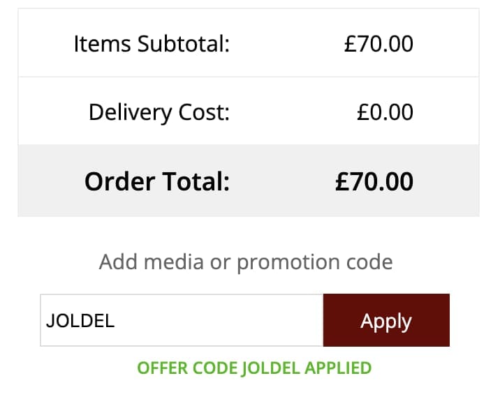 Screenshot of the Jolliman discount code working