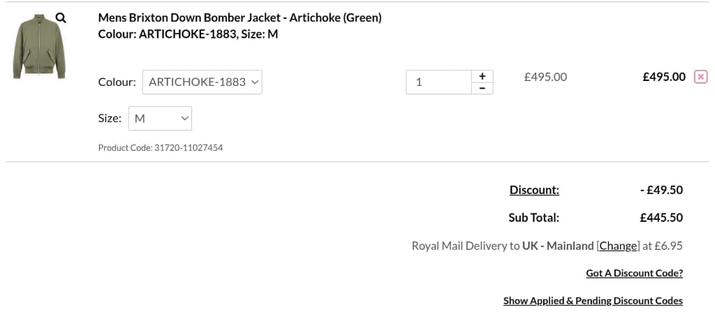 Screenshot of the Repertoire Fashion discount code working