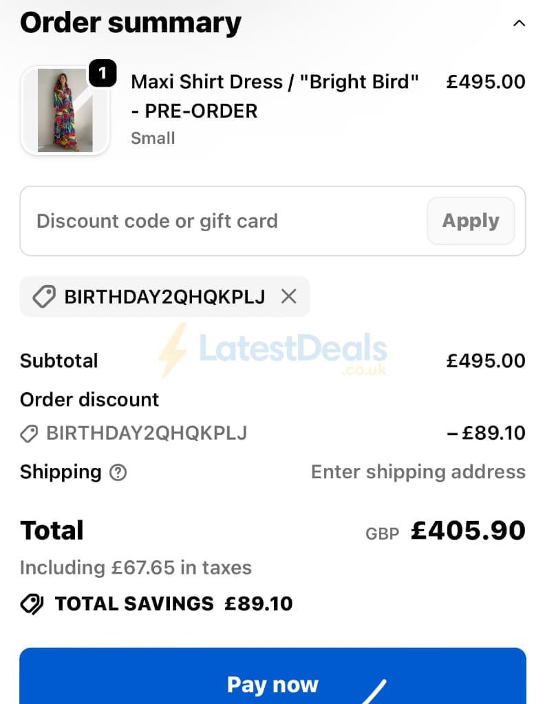 Screenshot of the Jessica Russell Flint discount code working