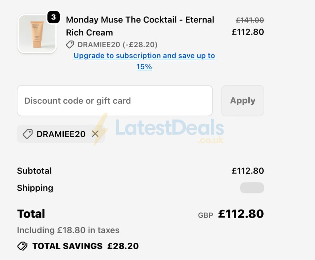 Screenshot of the W-Wellness discount code working