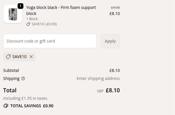 Screenshot of the Yogi Bare discount code working
