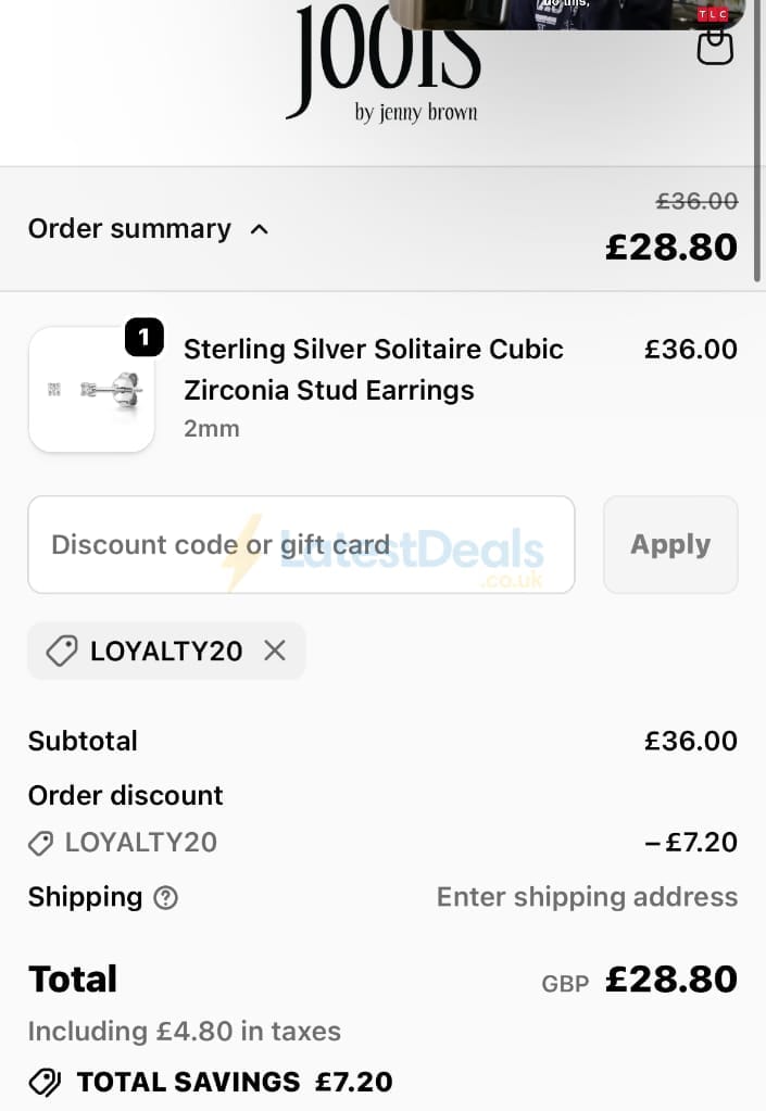 Screenshot of the Jools by Jenny Brown discount code working