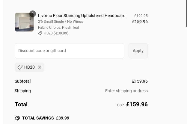 Screenshot of the Divan Base Direct discount code working