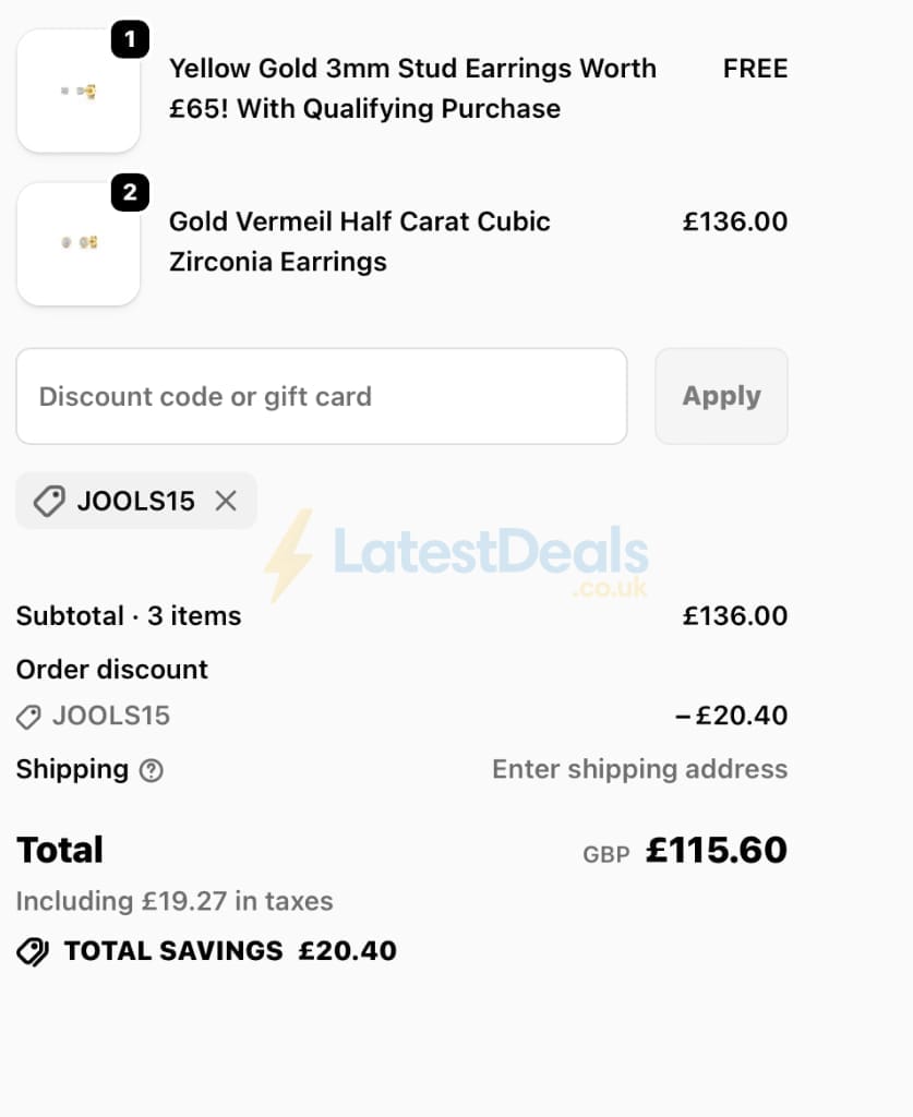 Screenshot of the Jools by Jenny Brown discount code working