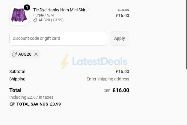 Screenshot of the The Hippy Clothing Co. discount code working