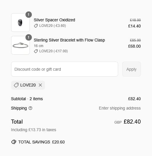 Screenshot of the Trollbeads discount code working