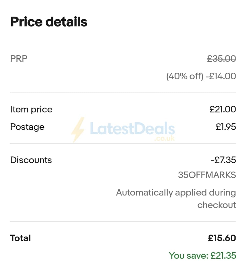 Screenshot of the ebay discount code working