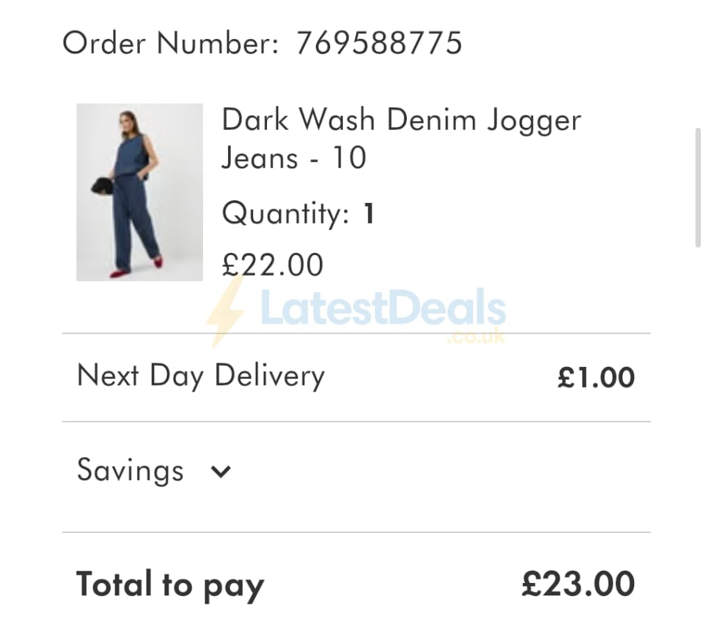 Screenshot of the Matalan discount code working