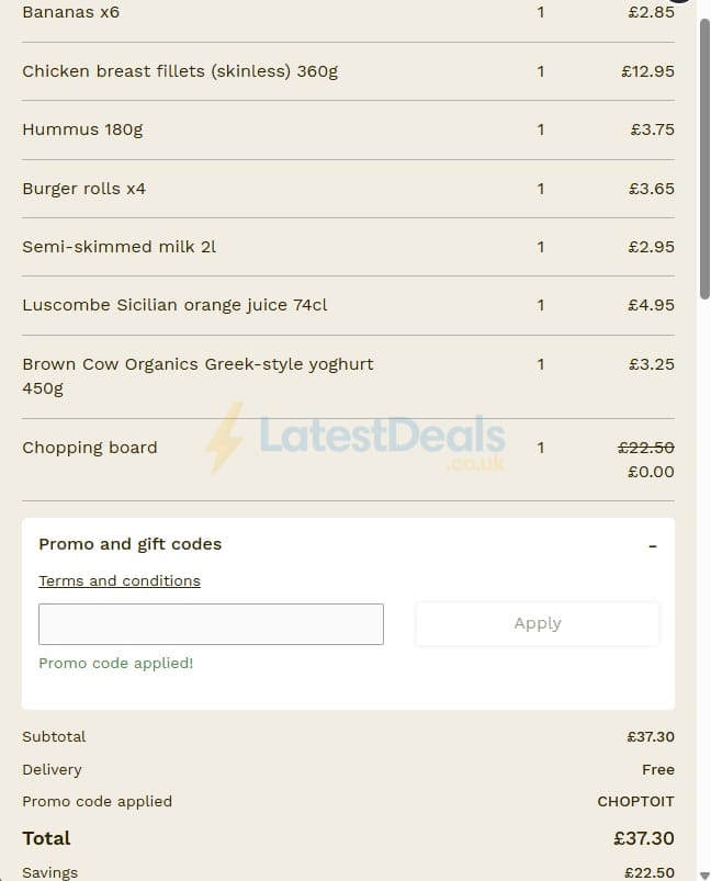 Screenshot of the Riverford discount code working