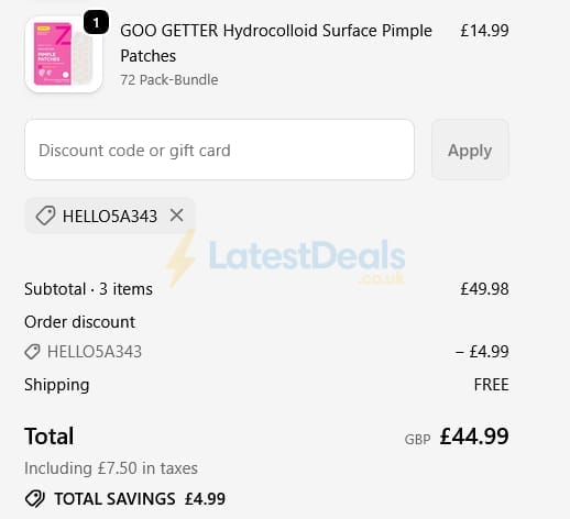 Screenshot of the Zitsticka discount code working