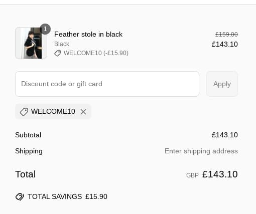 Screenshot of the Pretty Eccentric discount code working
