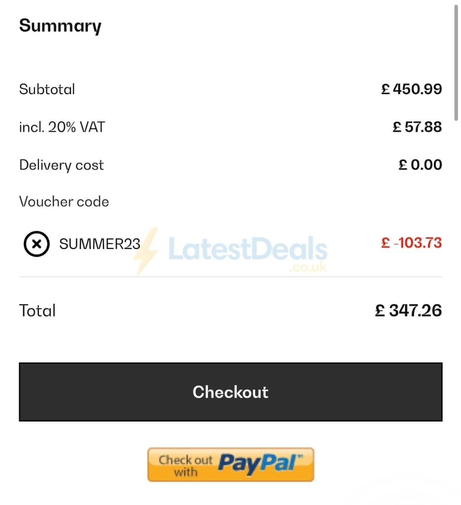 Screenshot of the Klarstein discount code working