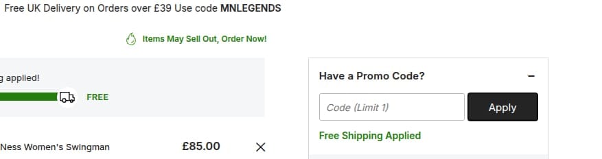 Screenshot of the Mitchell & Ness discount code working