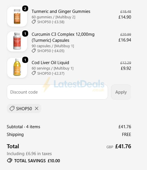 Screenshot of the SimplySupplements discount code working