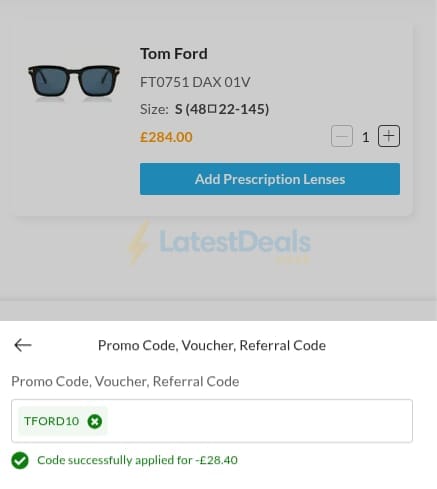 Screenshot of the SmartBuyGlasses discount code working
