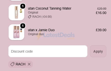 Screenshot of the Utan discount code working
