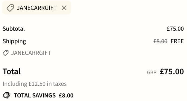 Screenshot of the Janecarr discount code working