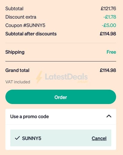 Screenshot of the Sanareva discount code working