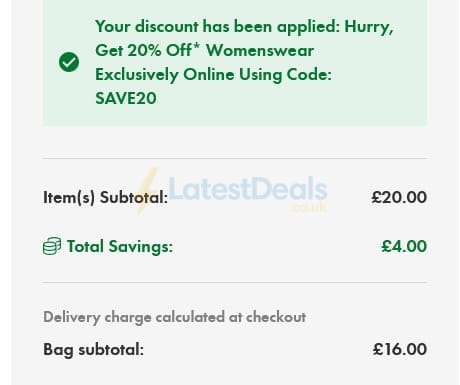 Screenshot of the Matalan discount code working